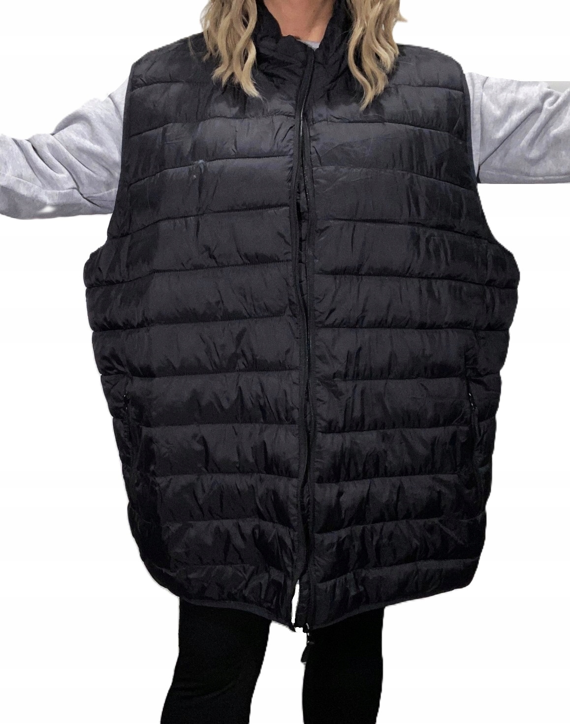 Černá Prošívaná Vesta Bunda Bez Rukávů Na Zip 9XL pas 180 cm