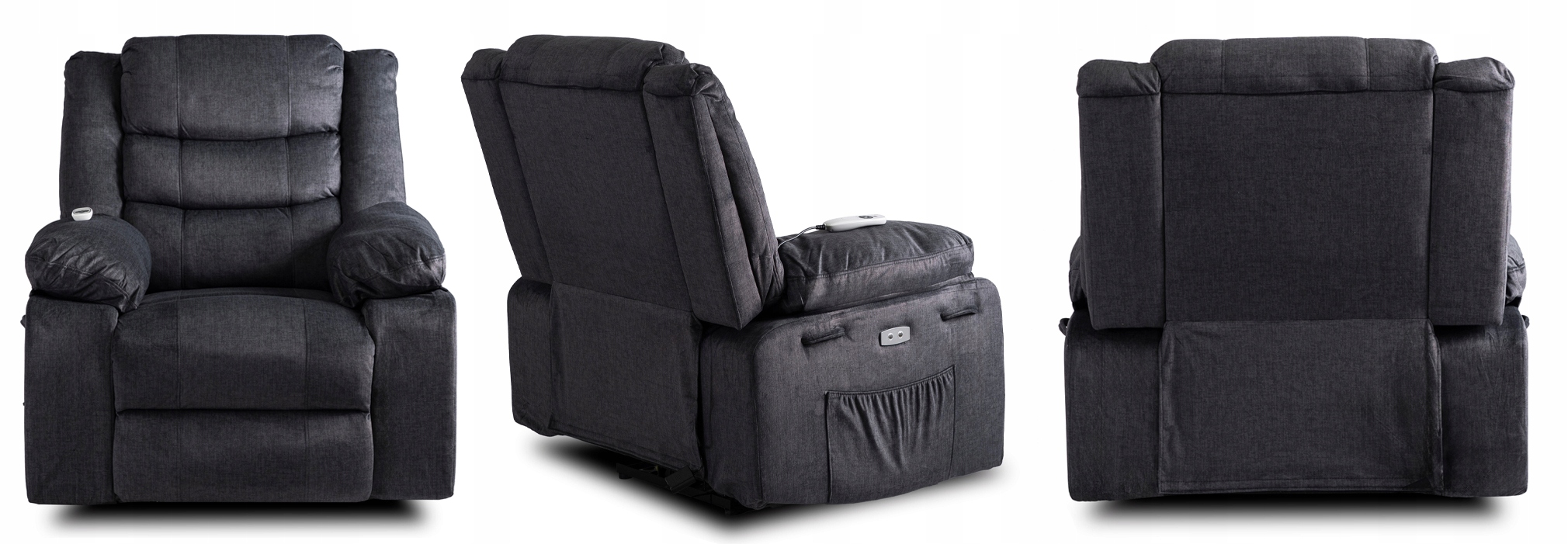 Elektryczny Fotel Rozkładany Masujący z Podnóżkiem JASPER Ciemny Popiel Wysokość mebla 102 cm