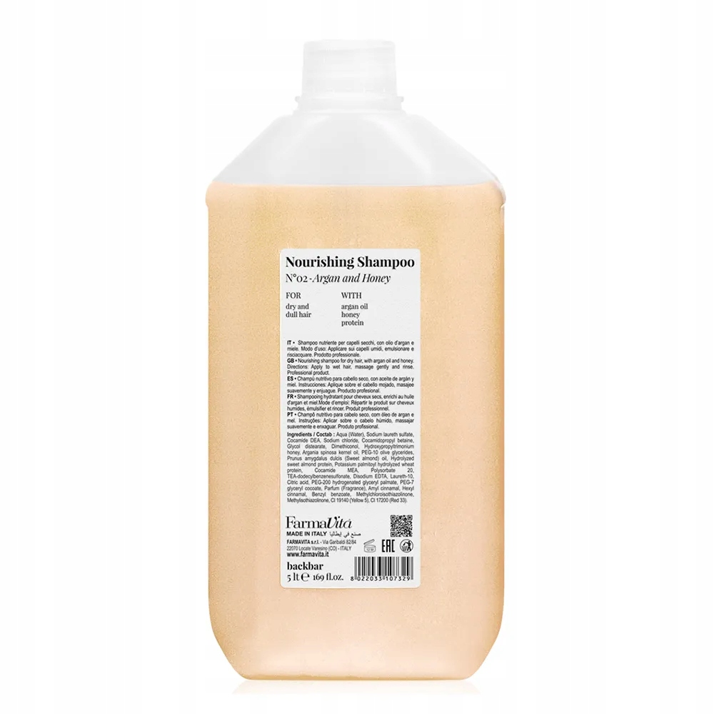 FarmaVita Back.Bar N°02 Argan & Honey Nawilżający Szampon do włosów 5l