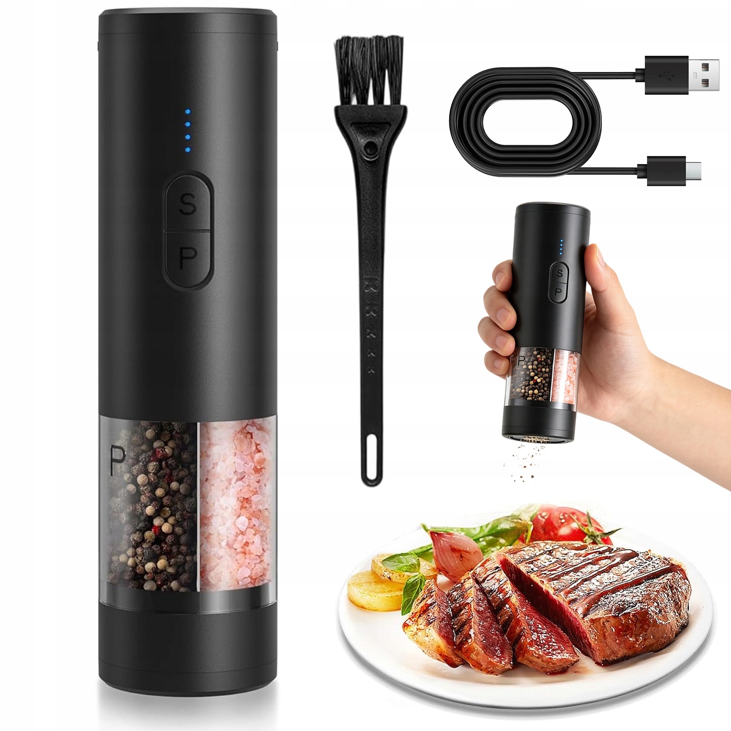 Mlýnek Na Pepř S Led Podsvícením Průhledný Nádoba 100 ML