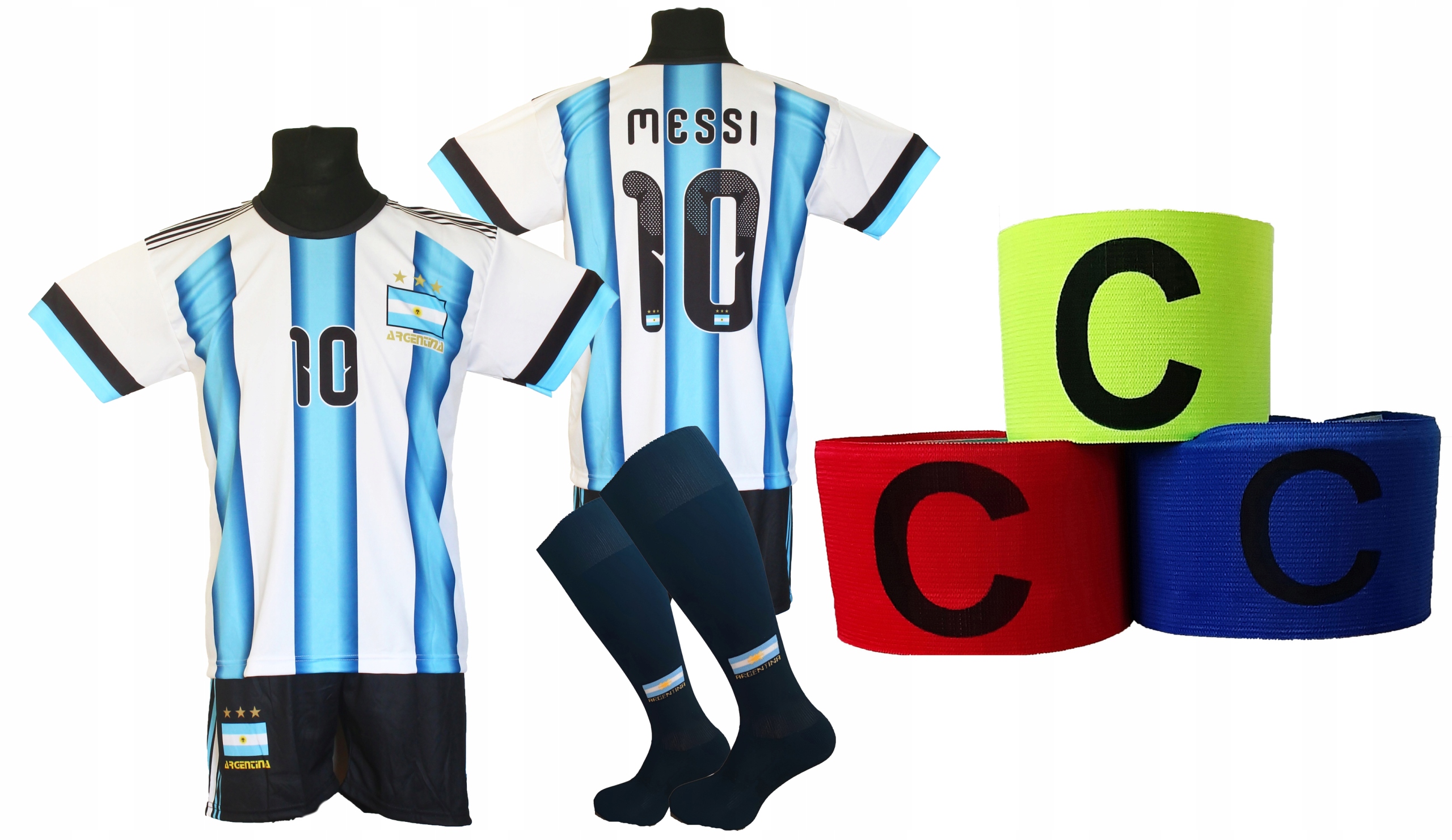 strój piłkarski dla dzieci Messi Argentyna r 140 opaska
