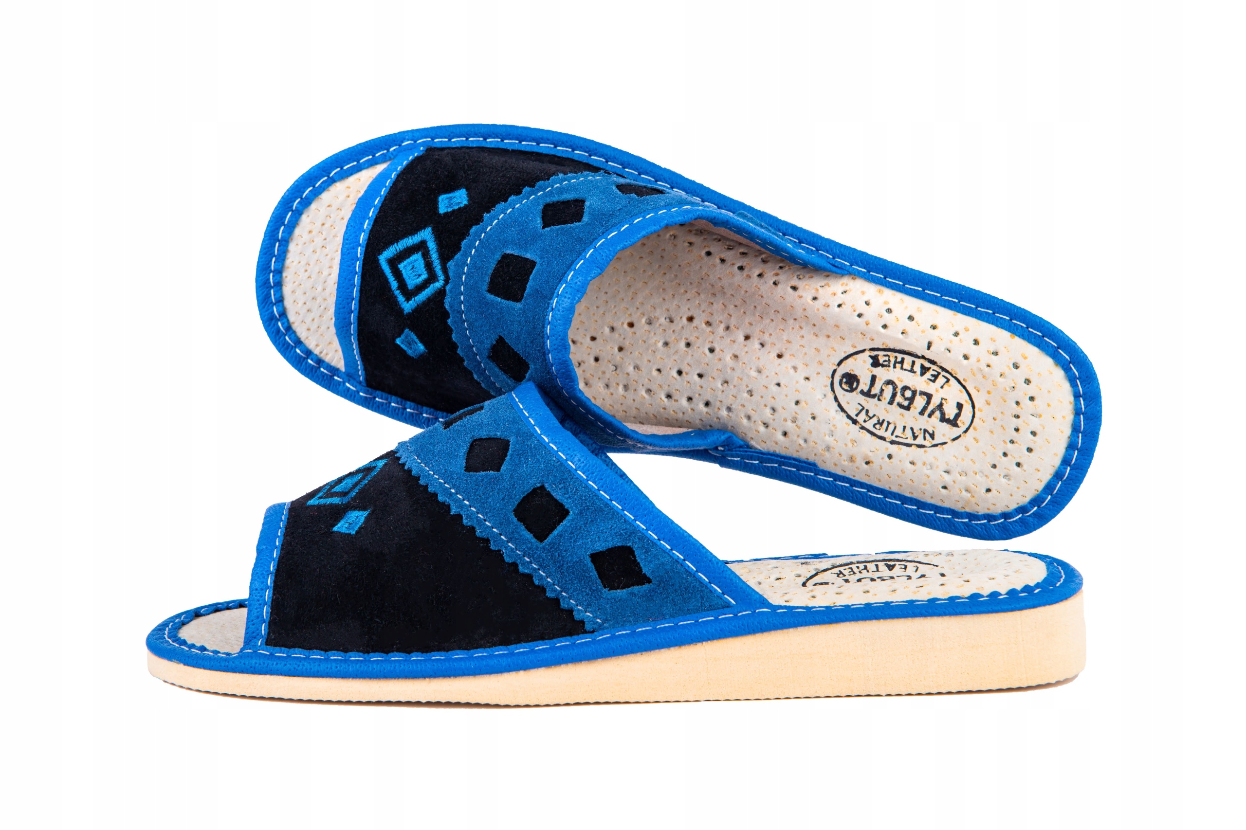 

Pantofle Damskie Skórzane, Kapcie Zamszowe Haft