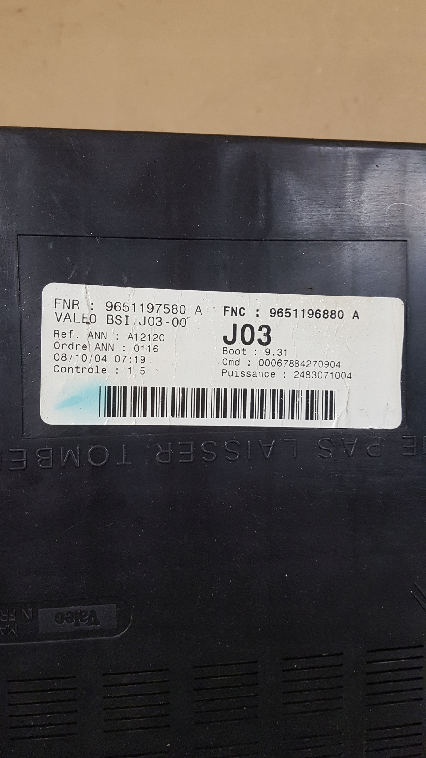 control unit module BSI PEUGEOT 307 VALEO 9651197580A