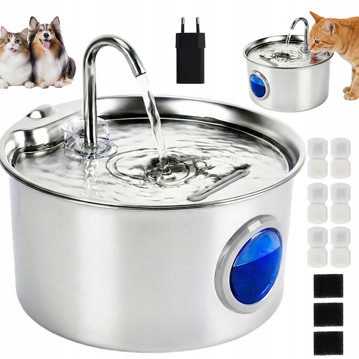 Pet Fountain Nerezová Ocel Se Systémem Čtyř Filtrů S Nízkou Hlasitostí