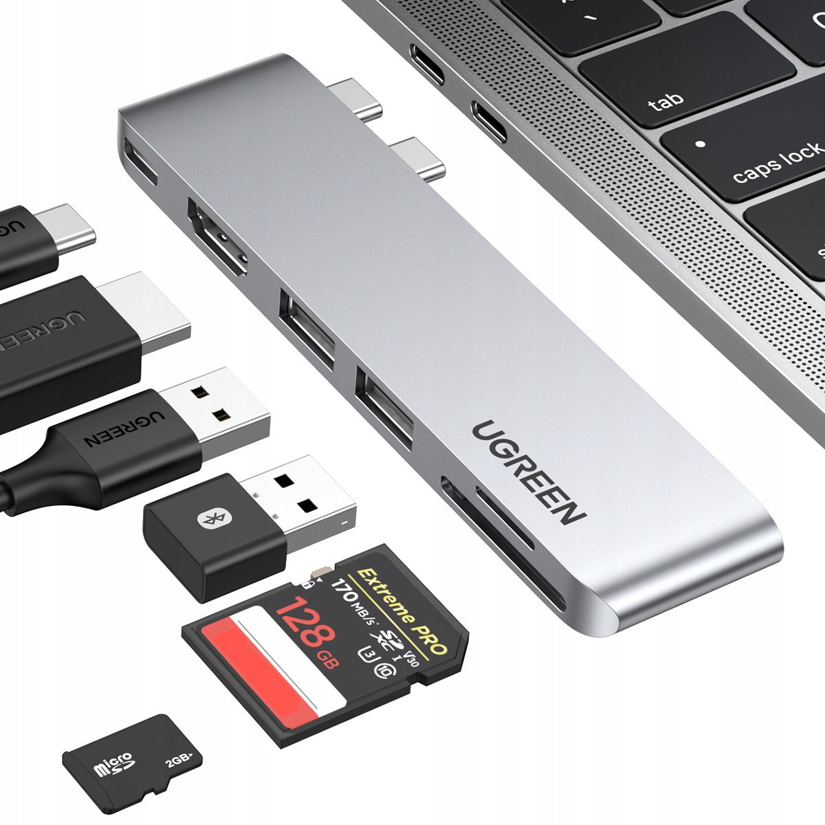 Rozdělovač portů Hub pro MacBook Air Pro 2x Usb-c Hdmi 2x Usb 3.0 Sd Tf Pd