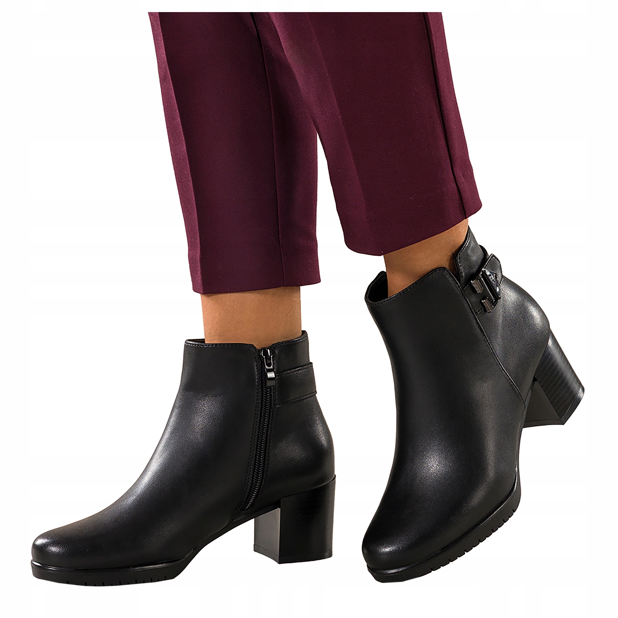 Černé dámské kotníkové boty Kožené Podpatek S Ozdobou Pohodlné Módní velikost 37