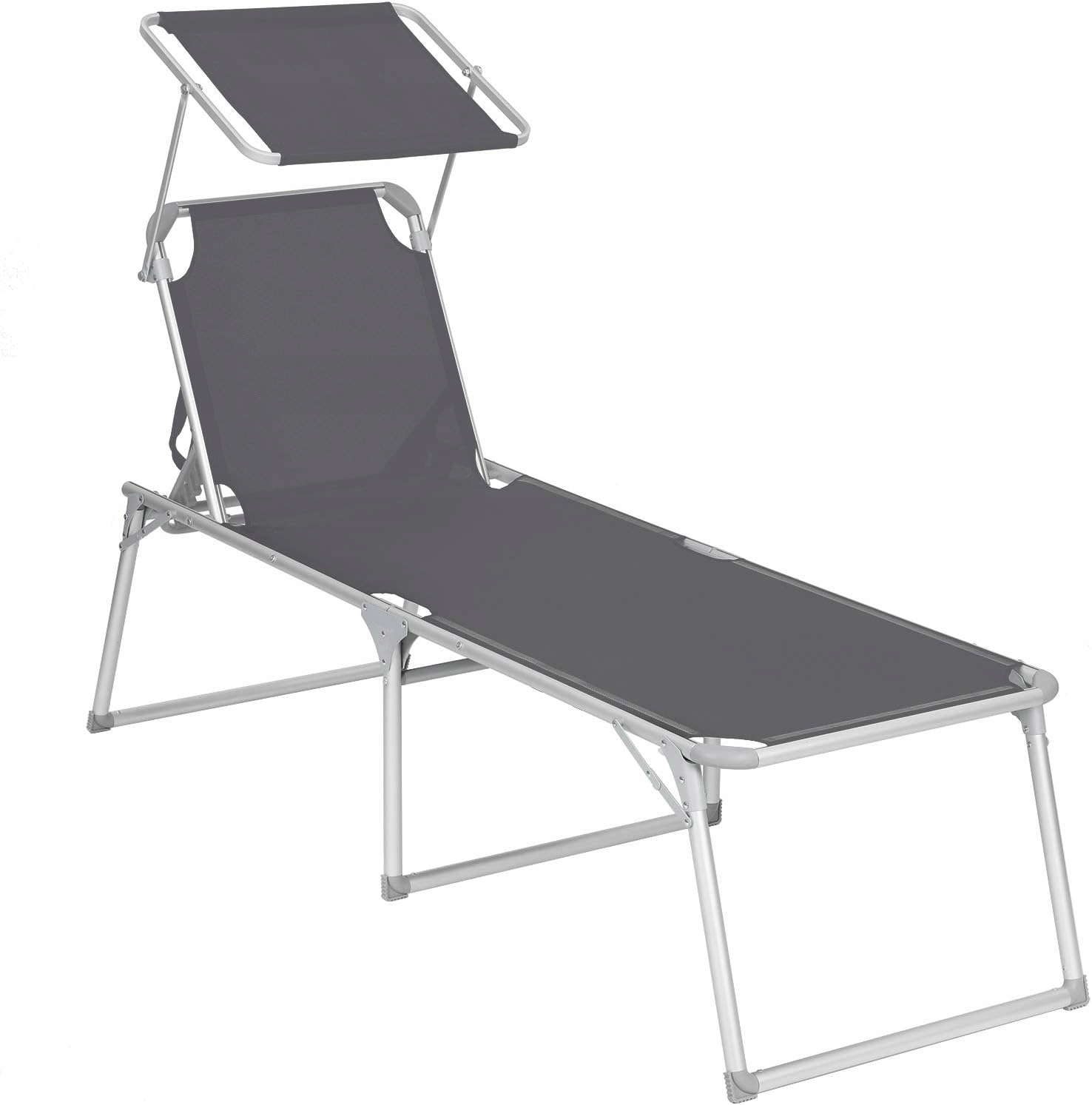 Składany leżak leżanka z daszkiem szara 65x200x48 cm aluminium