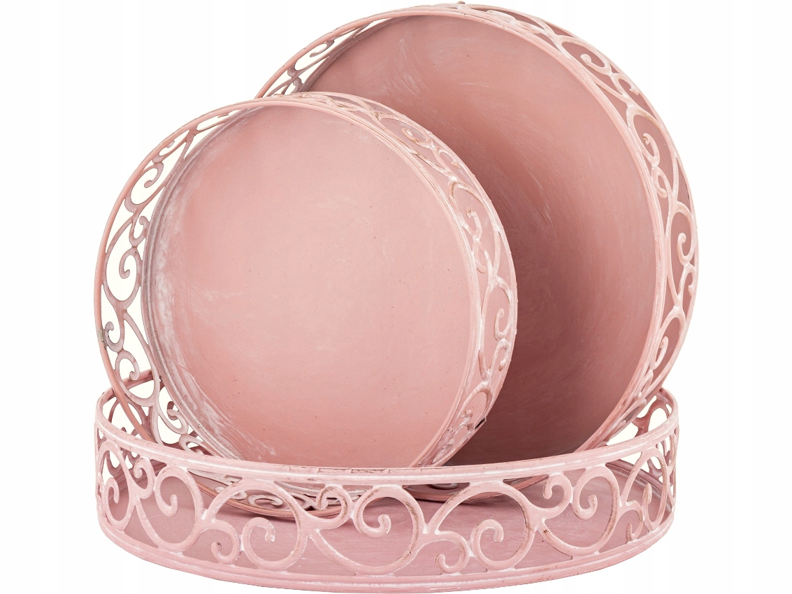 Kolekce Antik Sada 3 kovových podnosů Pudrová Růžová