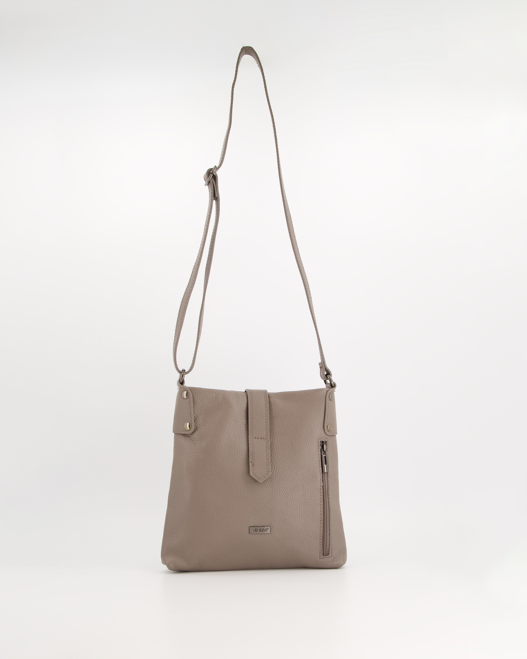 Venezia Szara Listonoszka Damska Ze Skóry Naturalnej