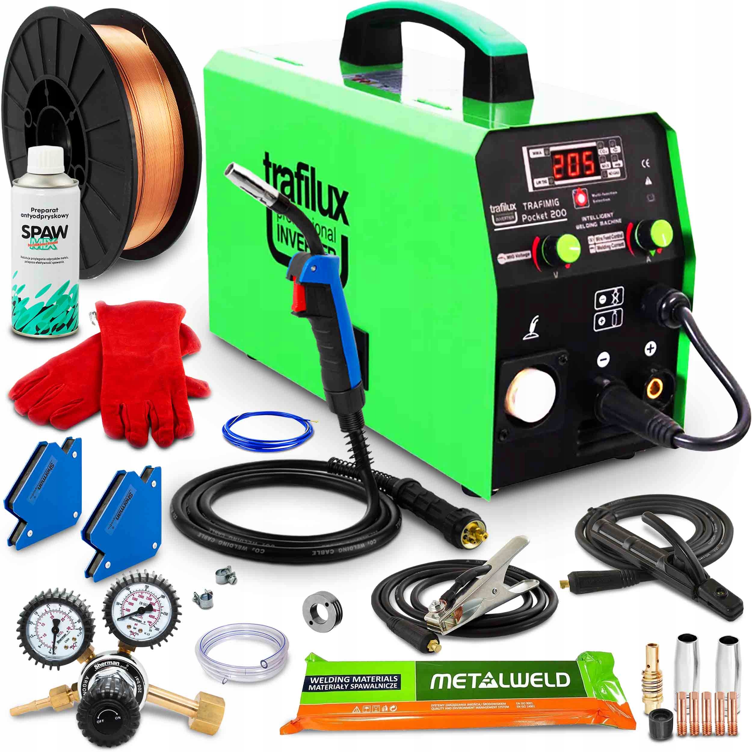 Spawarka inwertorowa Migomat 200A 230V Zestaw Mag