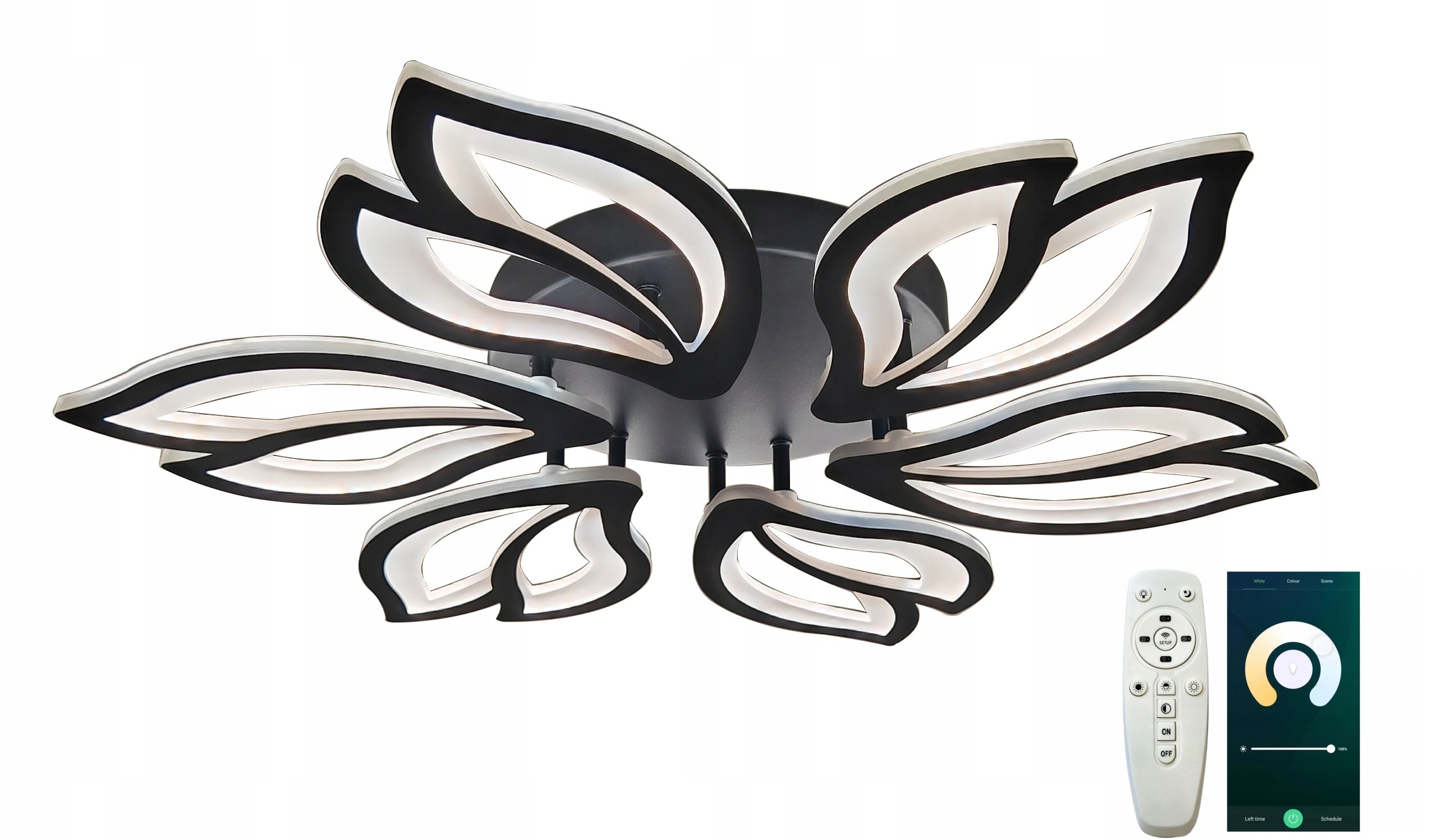 Stropná Lampa AjieQaQ Natynková Stropné Svietidlo Led Čierny 6 Kvet 65CM S Diaľkový Ovládač App