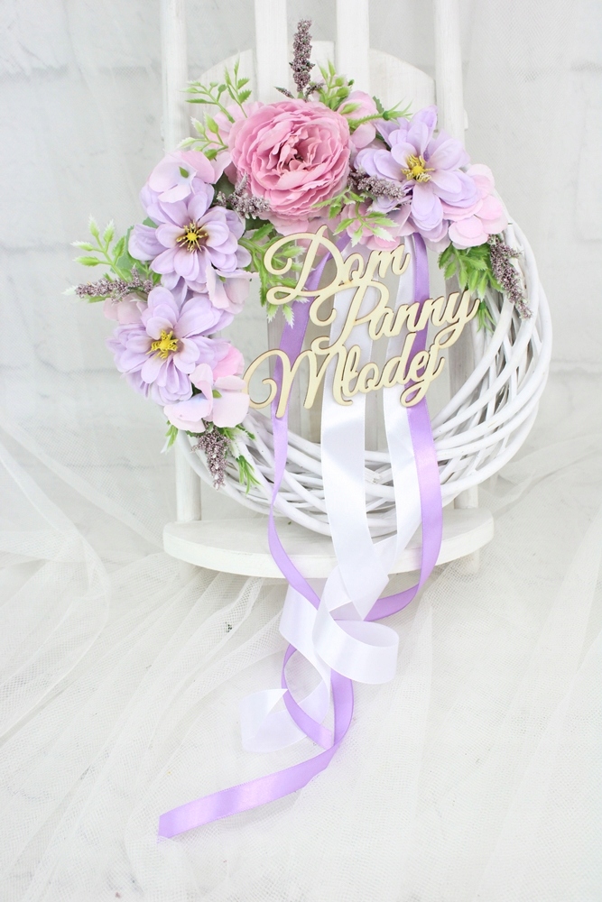 Wianek dekoracja na drzwi Dom Panny Młodej FIOLET Kolor dominujący wielokolorowy