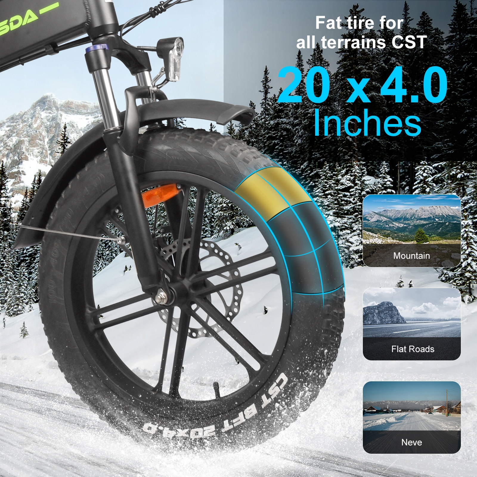 KAISDA K2M Bikes Electric Fat Bike 20" Powerful 500W13AH 60KM Bike Folding Wheel Size (") 20