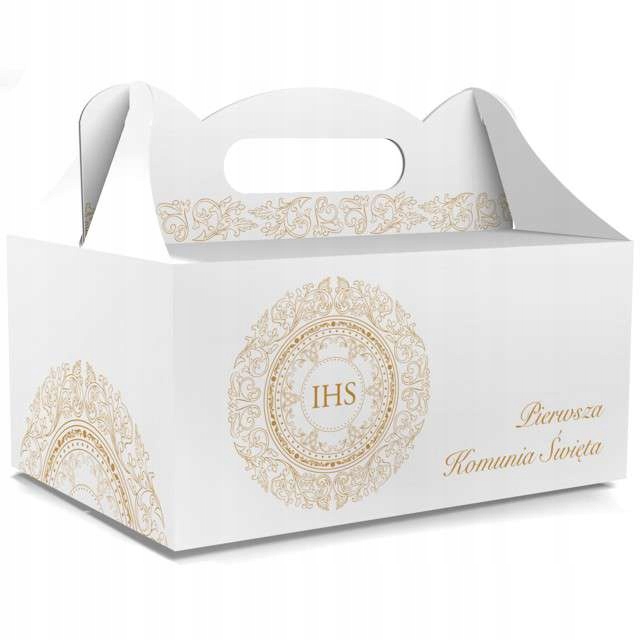 PUDEŁKO na ciasto PIERWSZA KOMUNIA białe IHS 5 szt