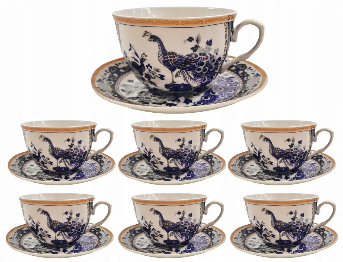 

Filiżanka Spodek Porcelana Niebieskie Pawie 6szt