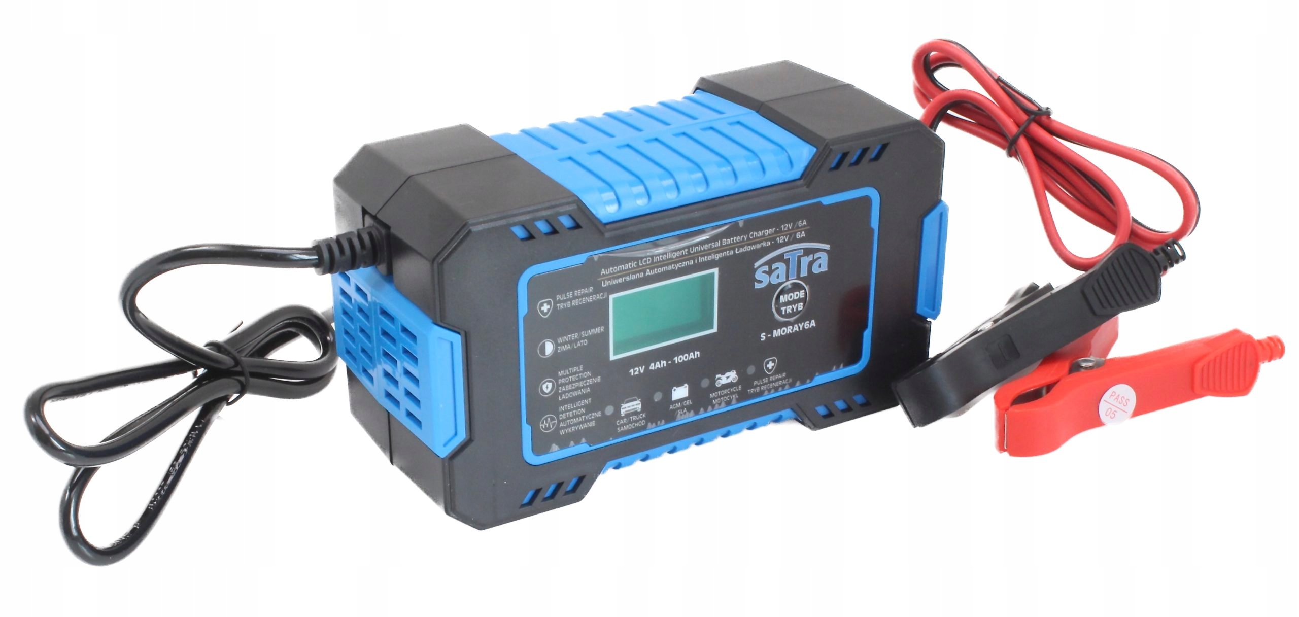 Prostownik Automatyczna Ładowarka Do Akumulatora LCD 12V 6A Agm Efb Satra