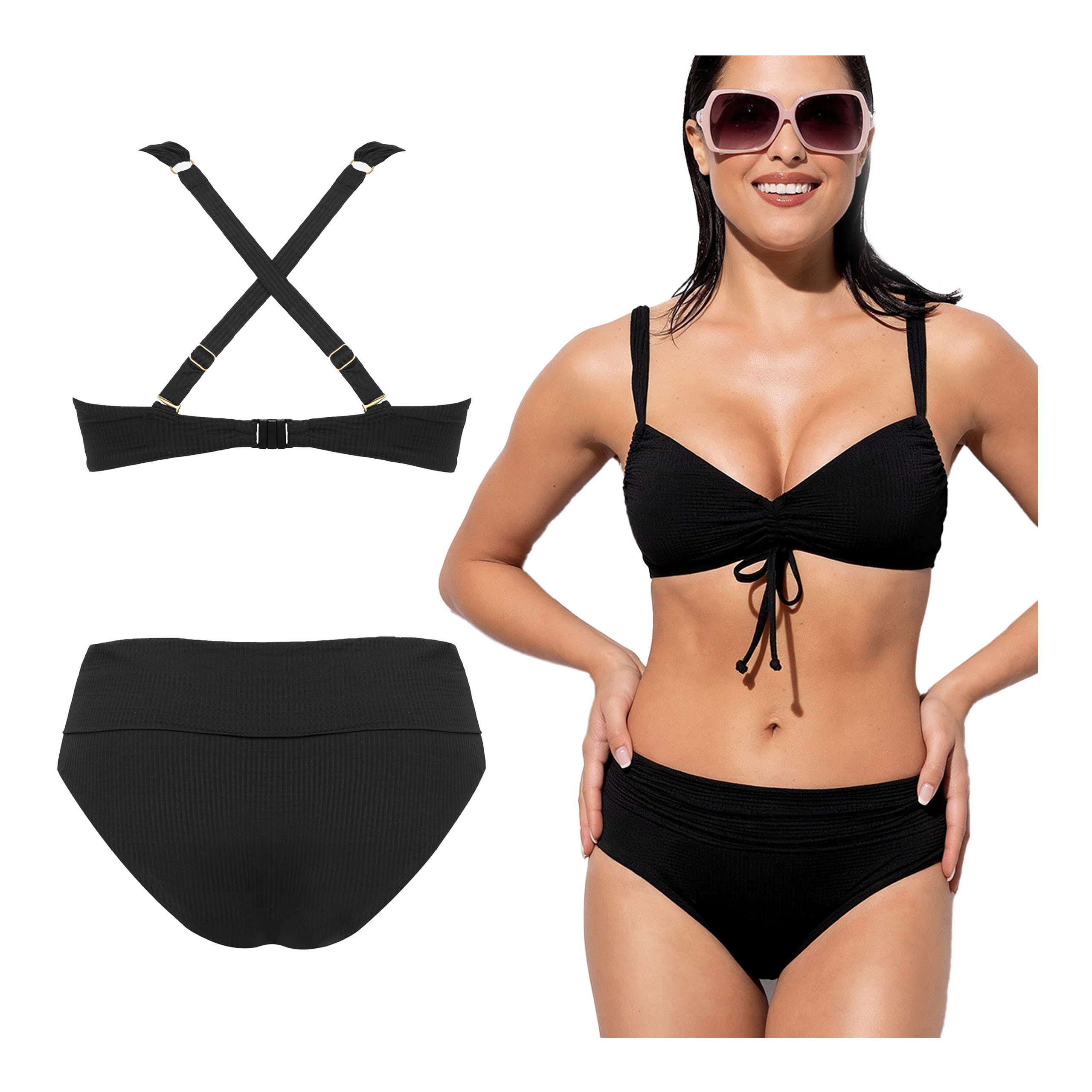 Dvoudílné plavky černé bikiny s vysokým pasem 80B S