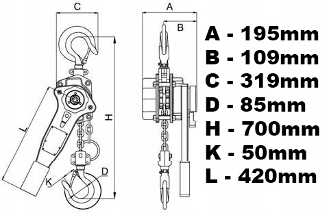 WCIĄGARKA ŁAŃCUCHOWA HAKOWA 9000kg 9T VIBER-SYSTEM WH9000 Marka Viber-System