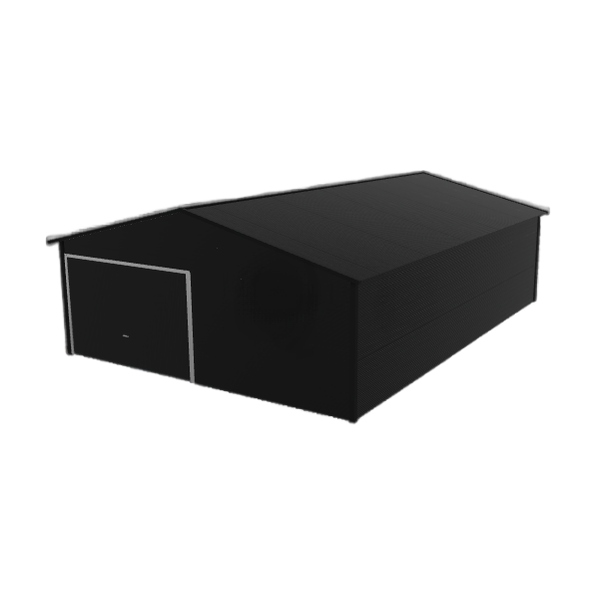 Plechová garáž 6x8.5 m, jednopolohová, dvouspádová, černá