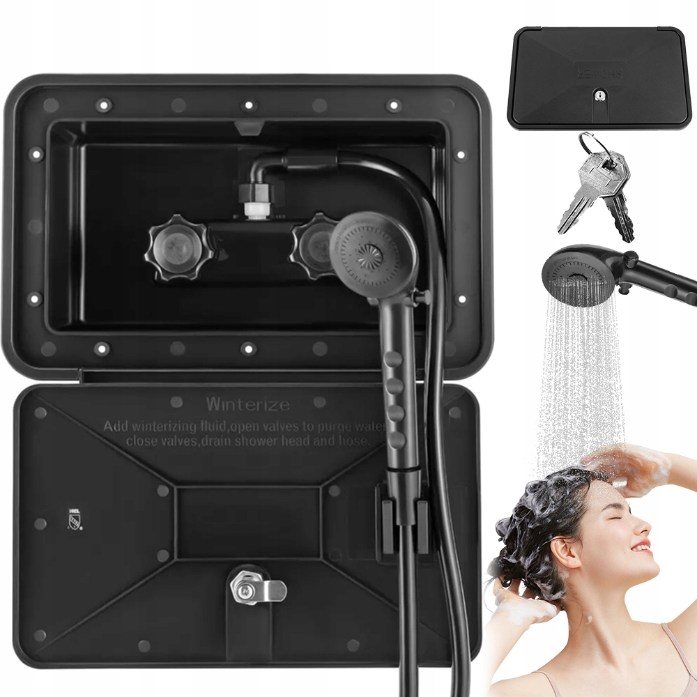 Jachtařská Sprcha S Černým Pvc Kontejnerem Pro Loď Obytný Vůz S Hadicí 1,5 M