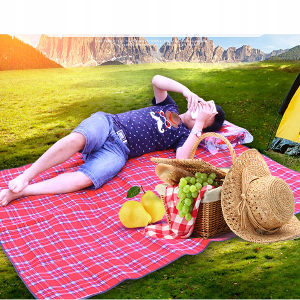 KOC PIKNIKOWY PLAŻOWY MATA BIWAK WODOODPORNA DUŻA CZERWONA Długość 150 cm