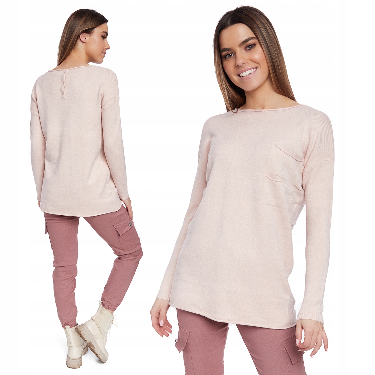 

558__roz_3XL_CIEPLUTKI Milutki Sweterek Z Kieszonk