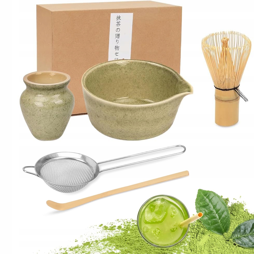 5x Bambusowy Zestaw Prezentowy Do Herbaty Matchy Chashaku Trzepaczka Łyżka