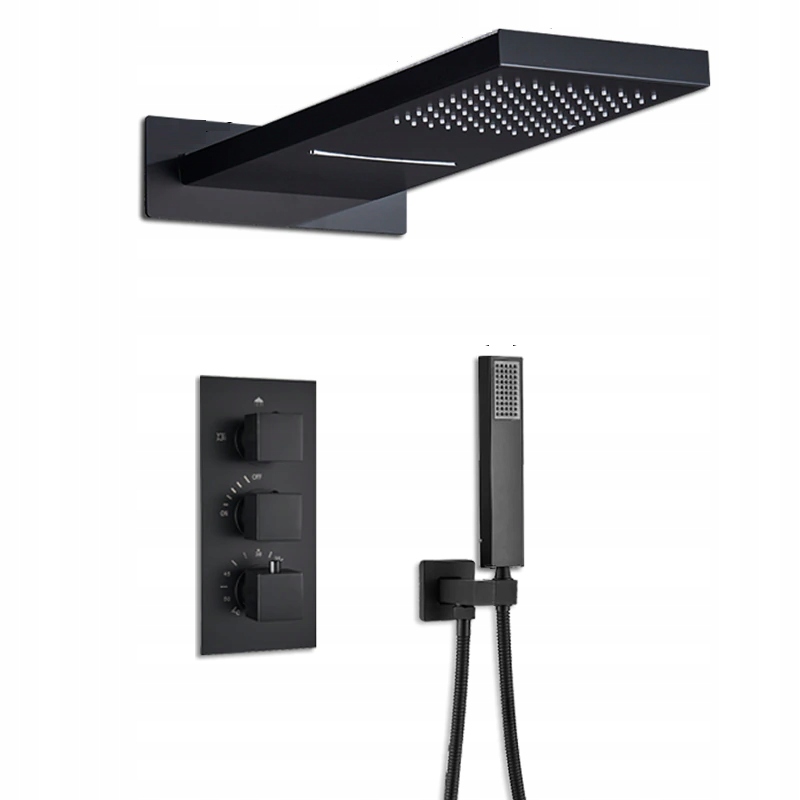 Čierna sprchová batéria Termo Black Waterfall