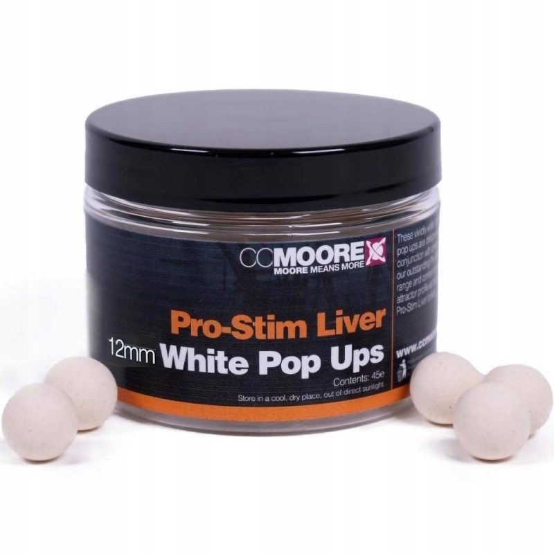 Kulki Haczykowe CC Moore Pro-Stim Liver White Pop Ups 12mm 55szt Pływające