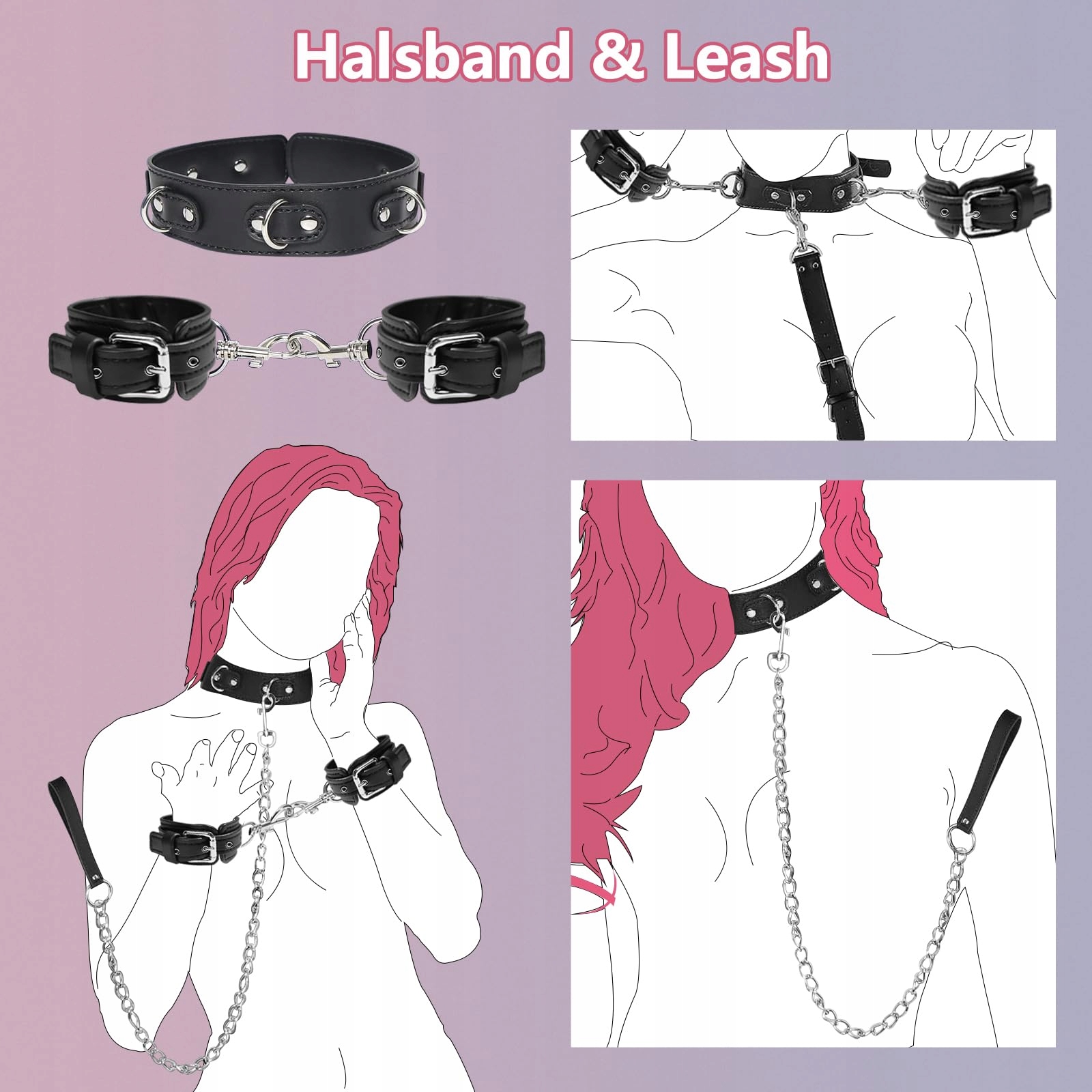 BDSM Zestaw Bondage Z Hakami Analnymi Kajdanki I Obroża Fetysz SM — miniatura 2