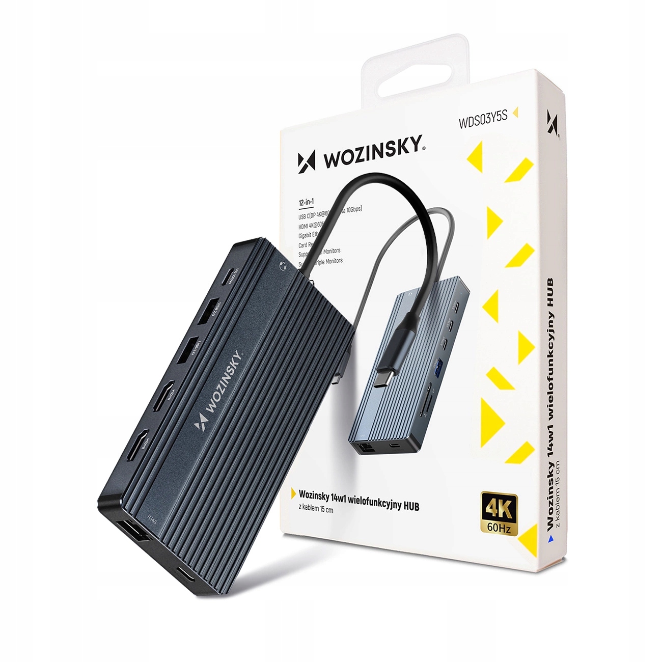 Usb-c hub 14v1 Wozinsky WDS03Y5S multifunkční, hliníkový, pro 3 monitory