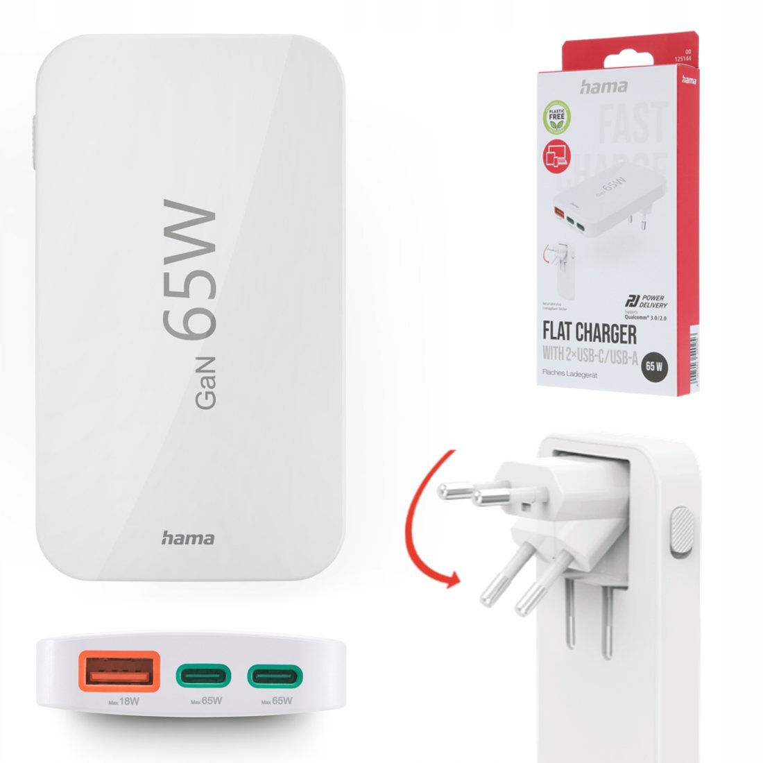 Hama Ładowarka Sieciowa Do Laptopa I Telefonu 65W Gan Pd Qc 2X Usb C Usb A