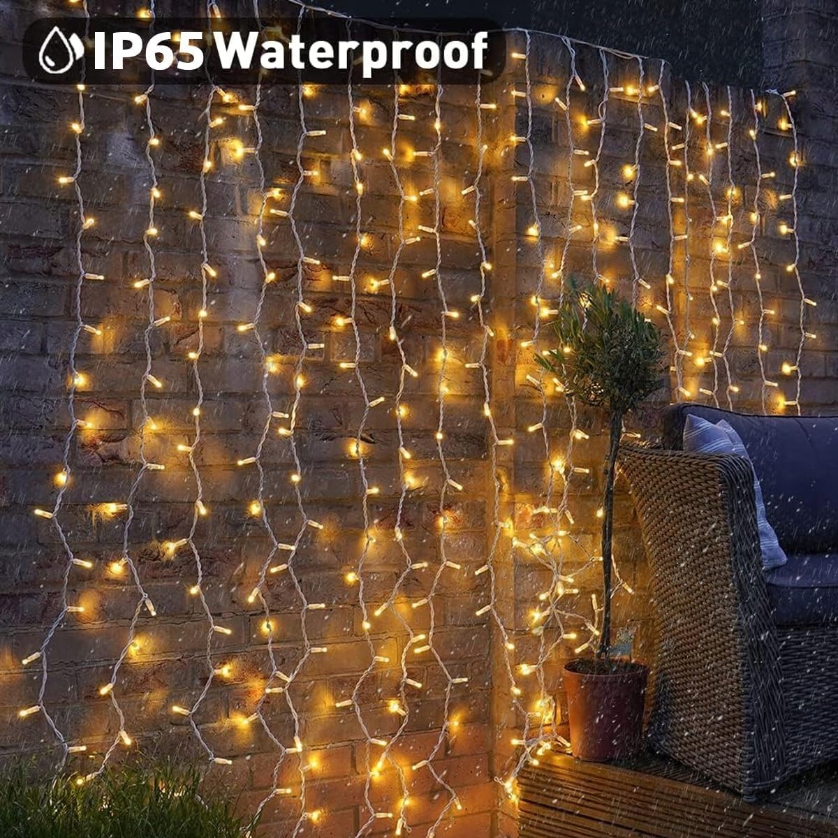 DEKOFUN Kurtyna Świetlna Girlanda Wodoodporna Ozdobne Lampki 300 LED 3x3m — miniatura 6