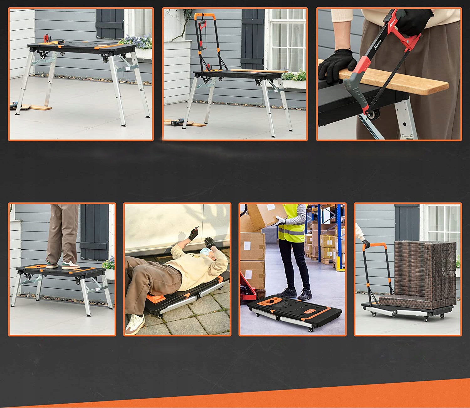 STÓŁ WARSZTATOWY SKŁADANY ROBOCZY WÓZEK TRANSPORTOWY PODEST STOJAK 7W1 Kod producenta STÓŁ WARSZTATOWY WÓZEK TRANSPORTOWY 7W1