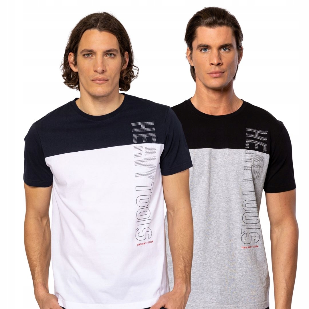 Heavy Tools Komplet 2 Kusů Trička Tričko MATHEOS25 Šedá+bílá L