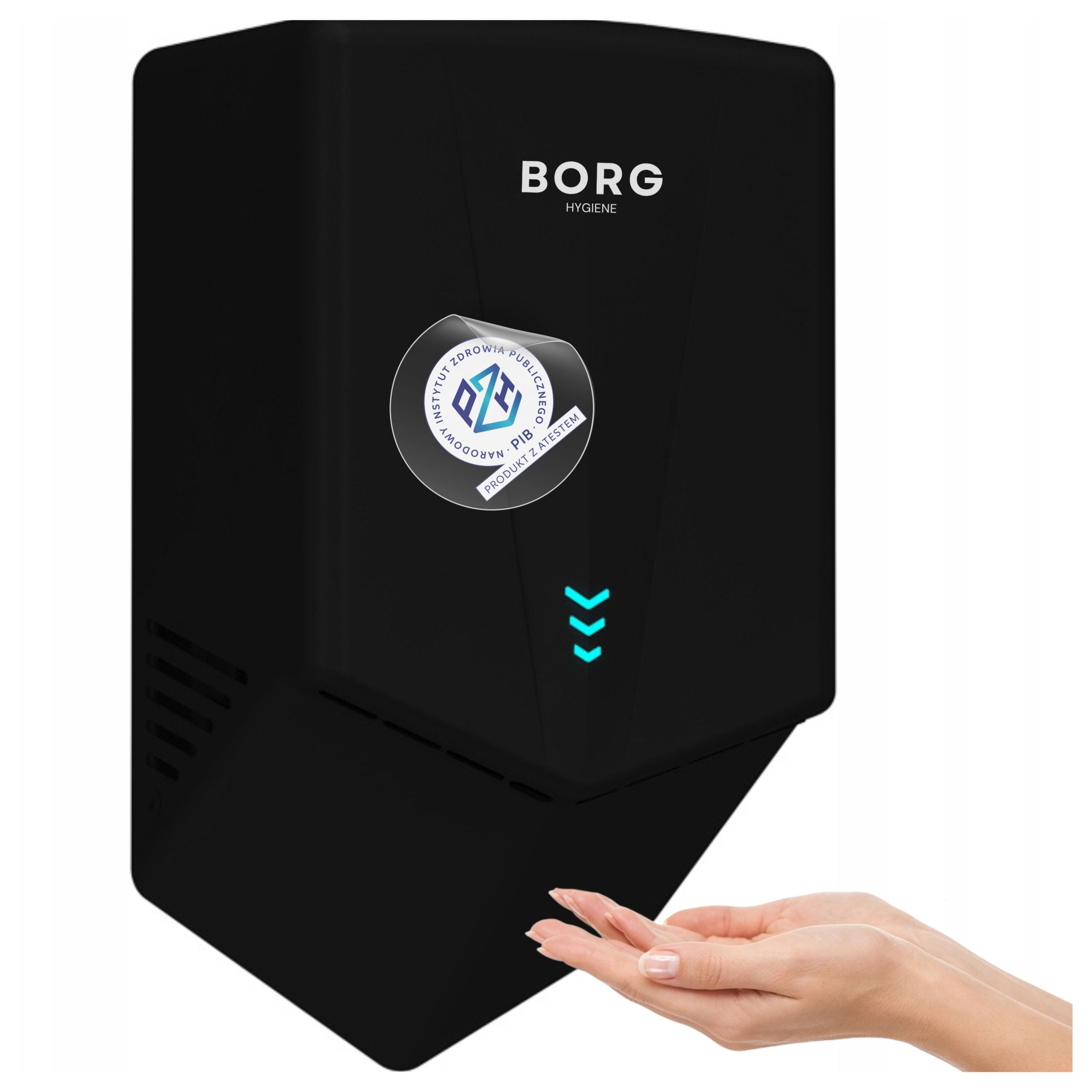 Automatická výkonná sušička rúk 1300 W Borg V-Blade Steel čierna 7-9 sek