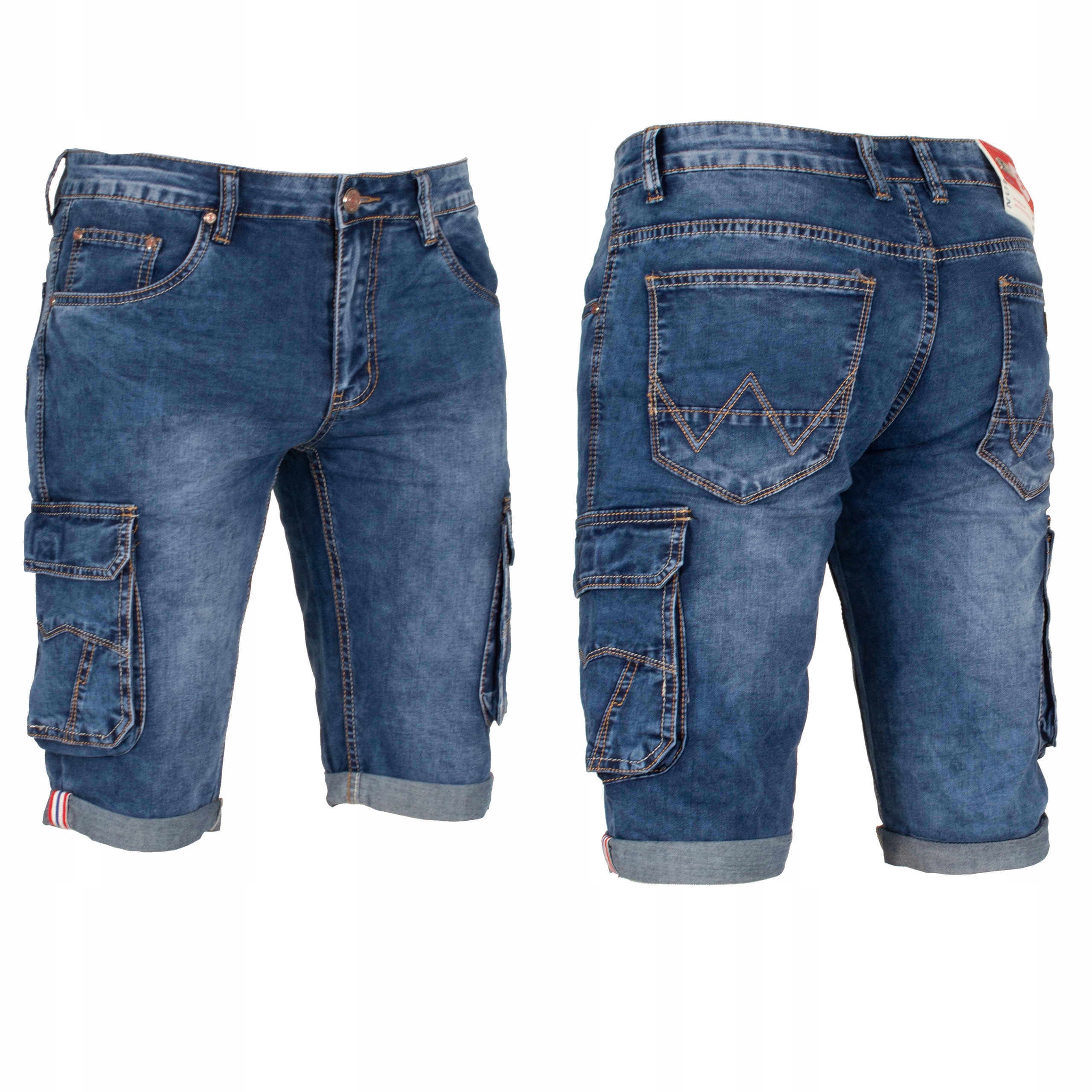 Krótkie spodnie męskie jeans bojówki W:40 106 CM spodenki kieszenie na rzep