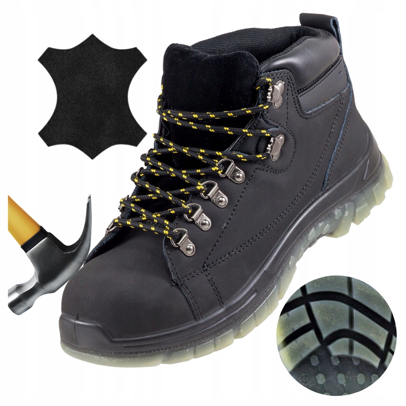 Pánské pracovní boty S1 Kožené ochranné černé s špičkou Bozp 45