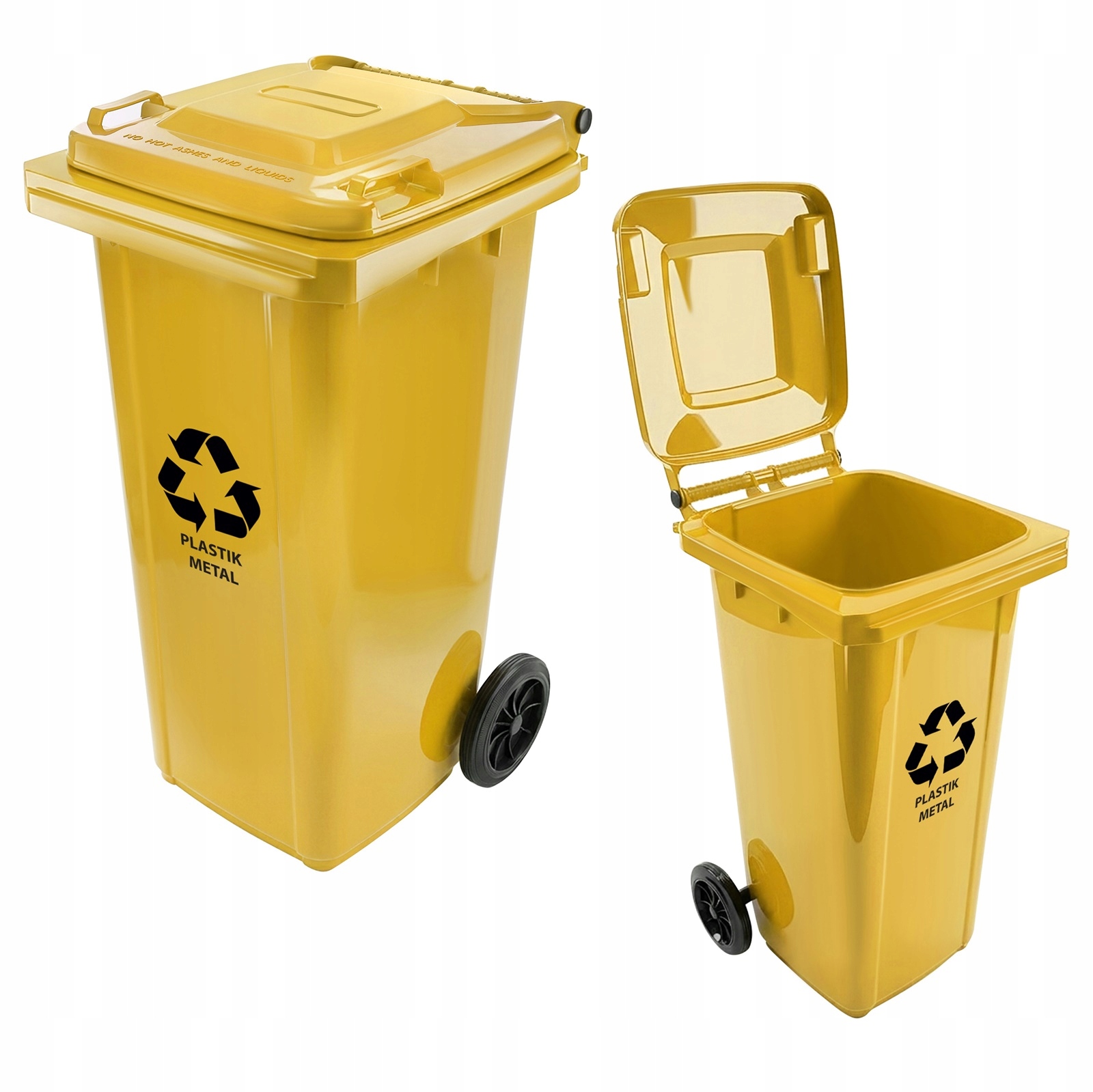 Kosz na śmieci 120L żółty plastik metal pojemnik do segregacji z pokrywą
