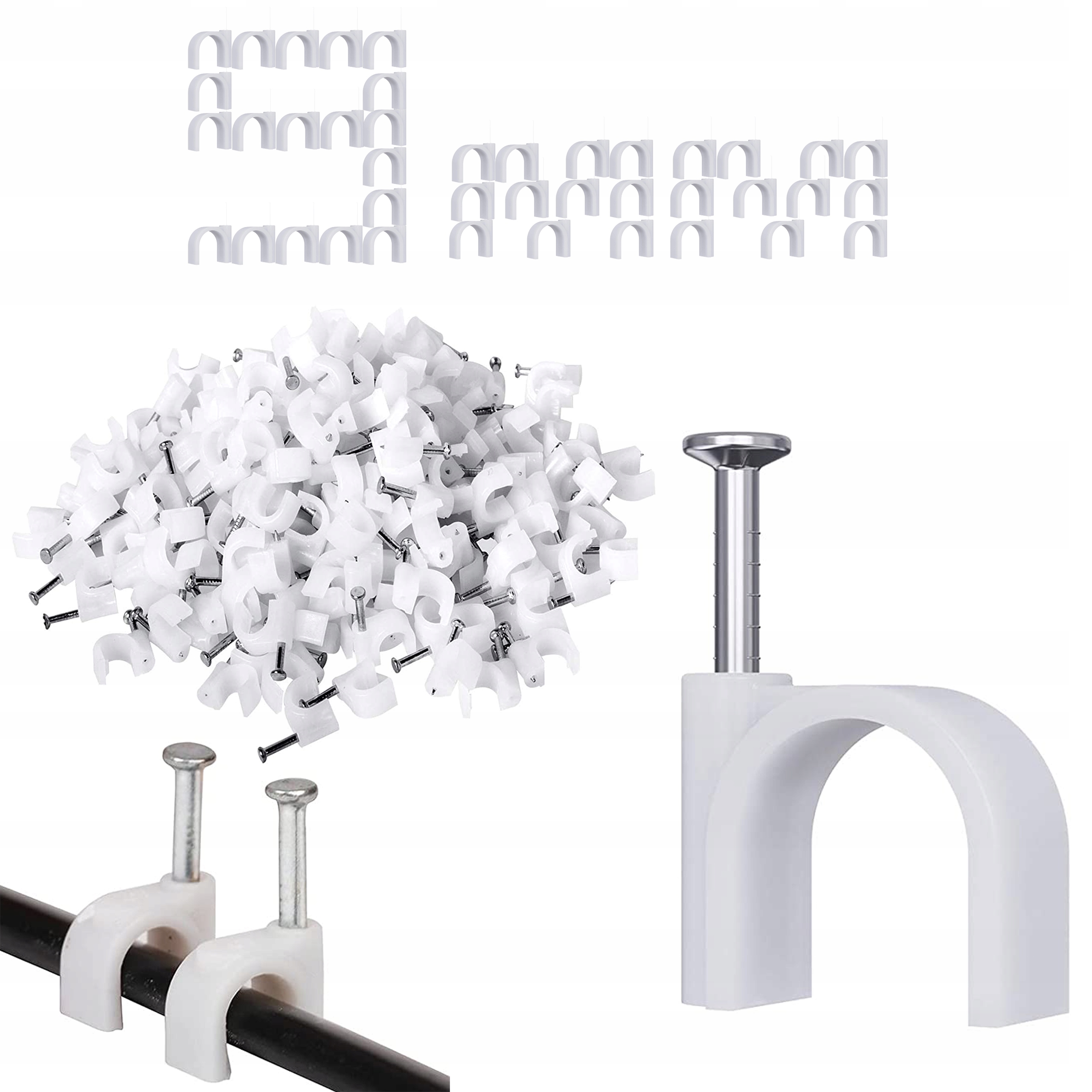 Uchwyt kabla FLOP 9mm biały okrągły 100 sztuk