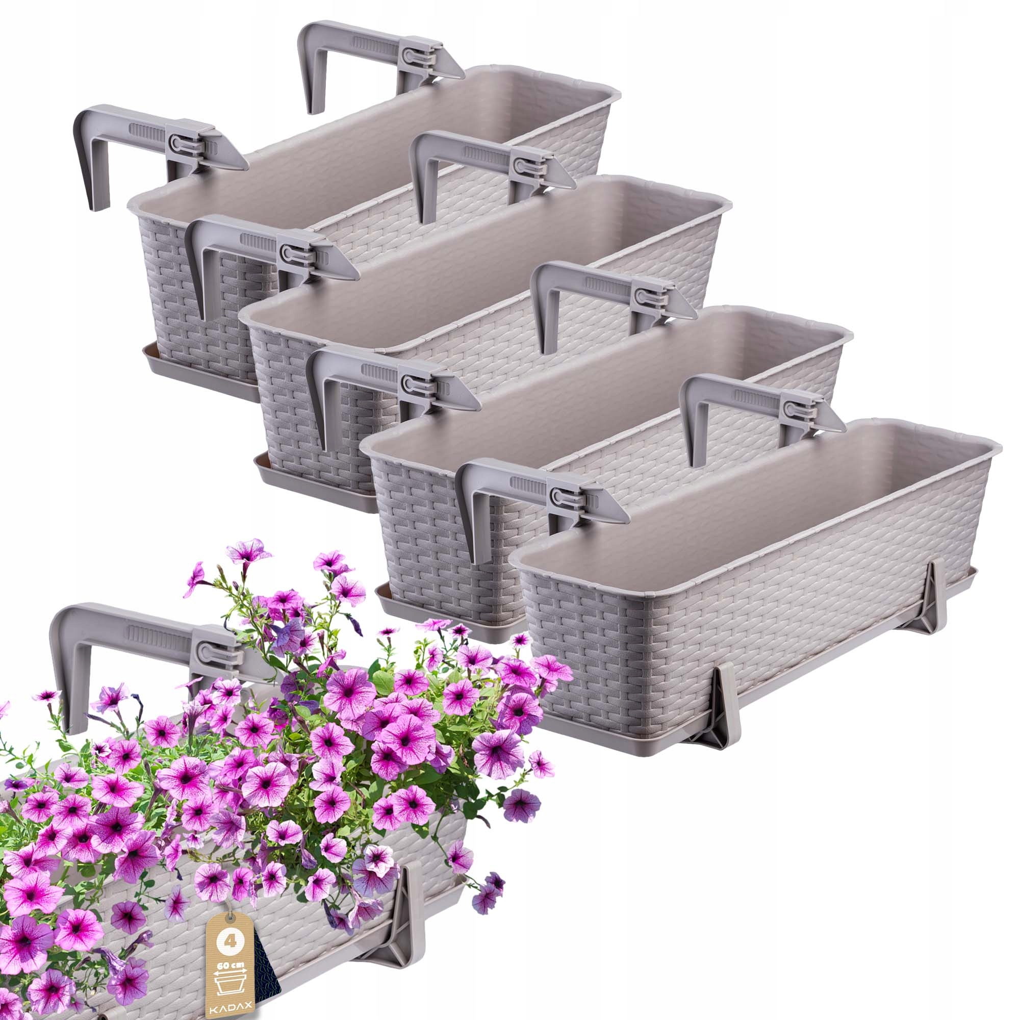 4x SKRZYNKA BALKONOWA DONICZKA 60cm UCHWYTY