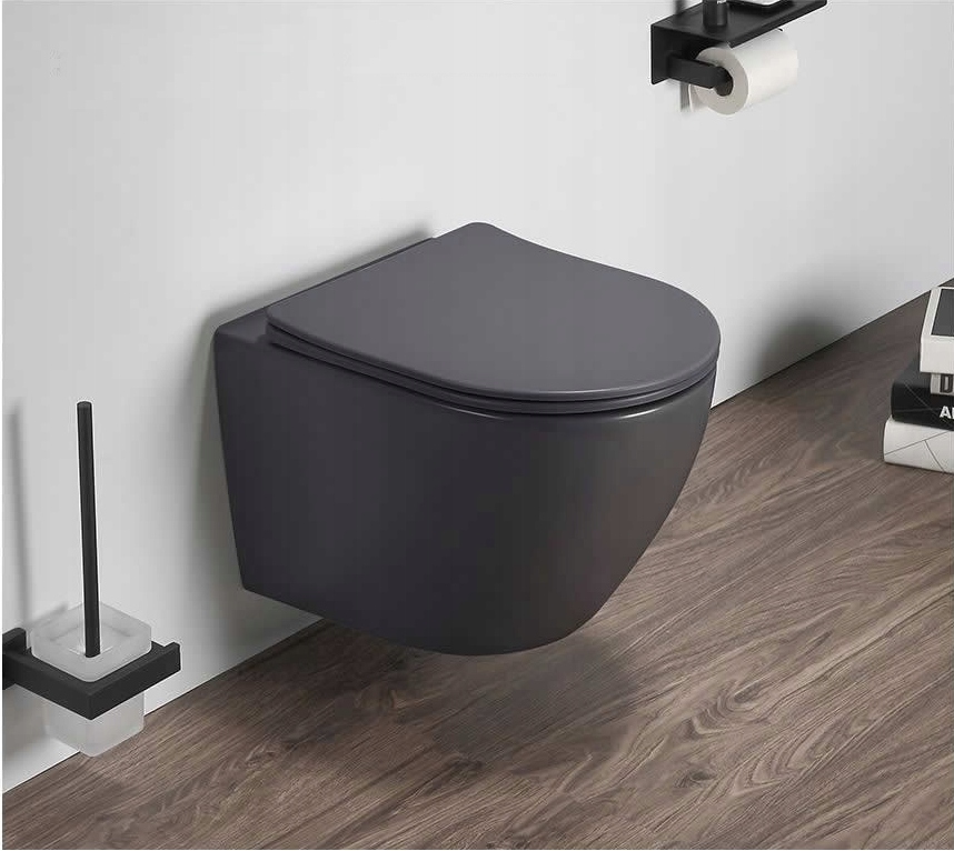 VELDMAN CZARNA MISA WC RIMLESS VERA BLACK DESKA SLIM Kod producenta L-4237-BLM + DLSLIM-V2-BLM