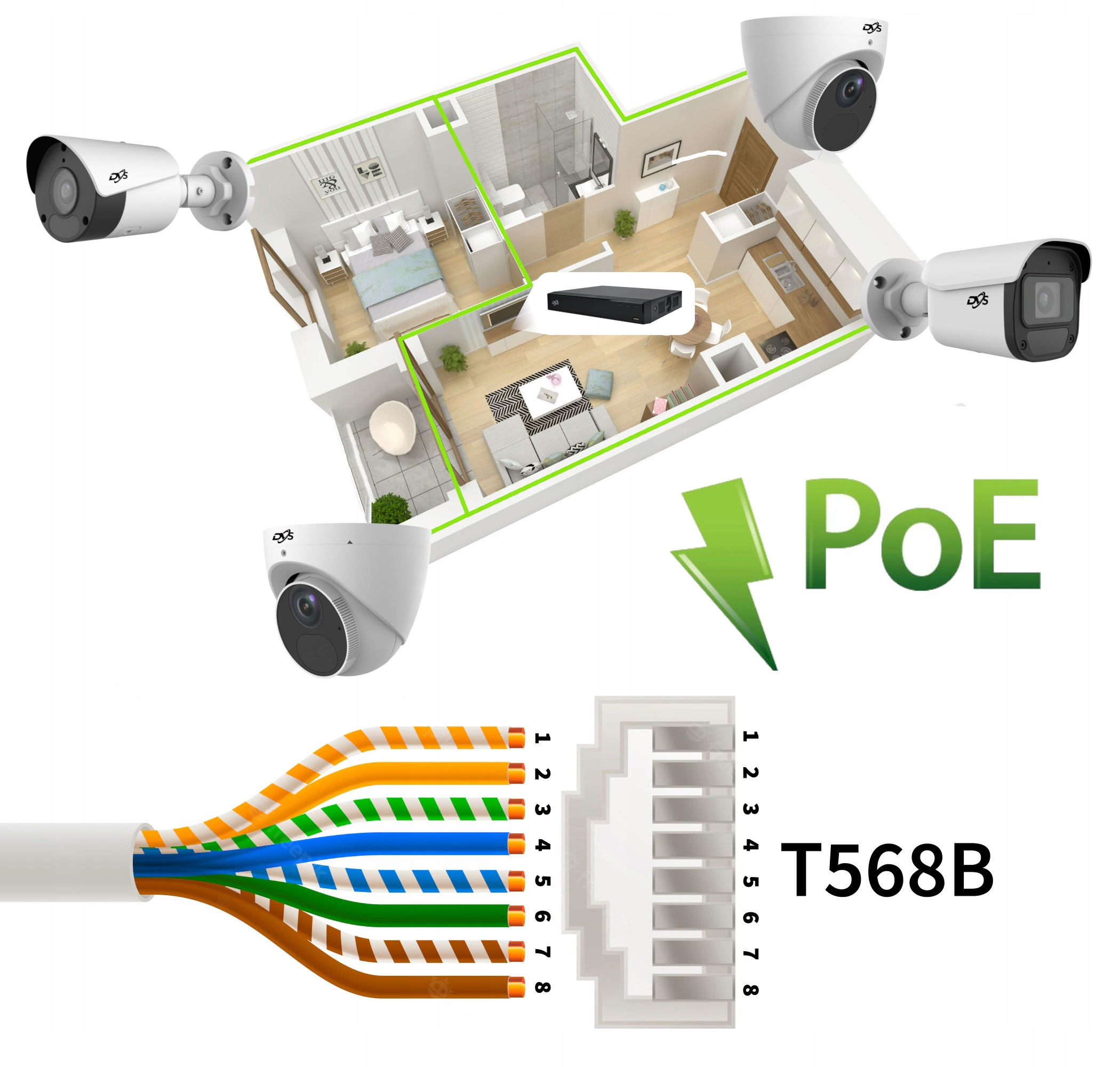 ZESTAW DO MONITORINGU IP 6 KAMER 5MPX 2K ZEWNĘTRZNE METALOWE POE DYSK 1TB Obiektyw stałoogniskowy
