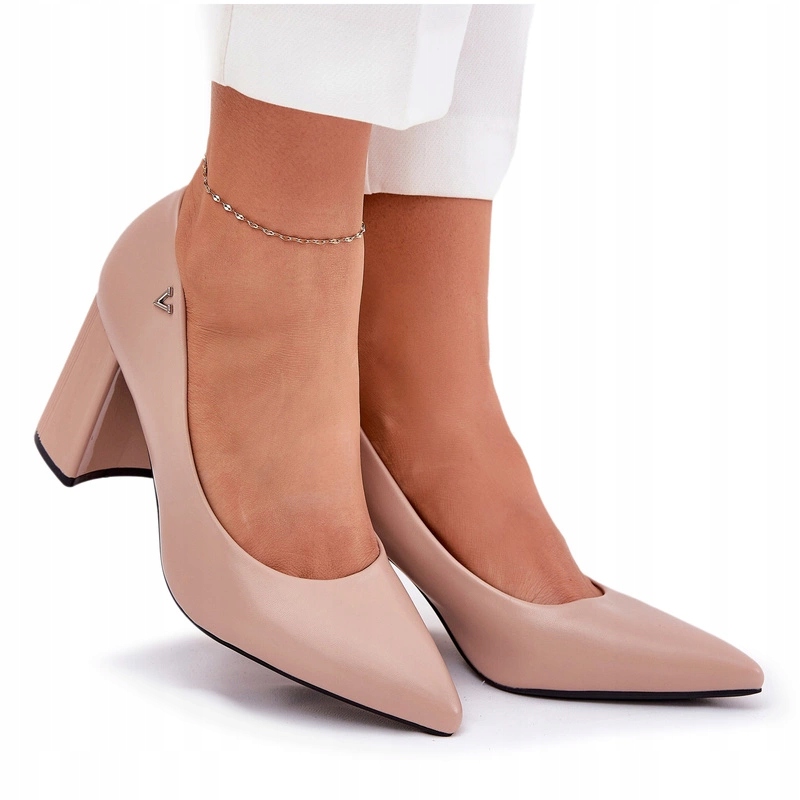 Czółenka Damksie Eko Skóra Obcas Słupek Vinceza 62220 Beżowe 38