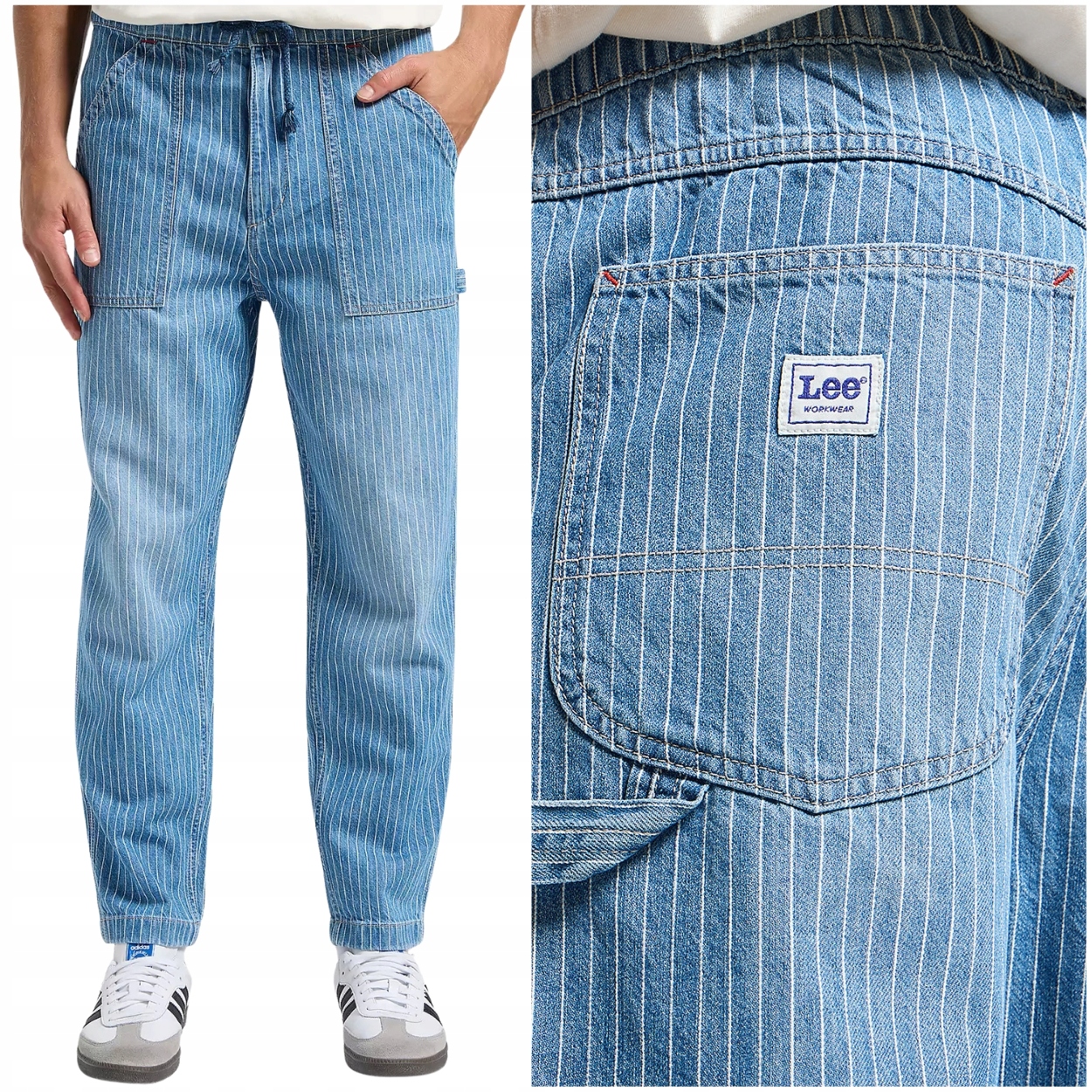 Lee Drawstring Carpenter Workwear volné letní džínové kalhoty s proužky L