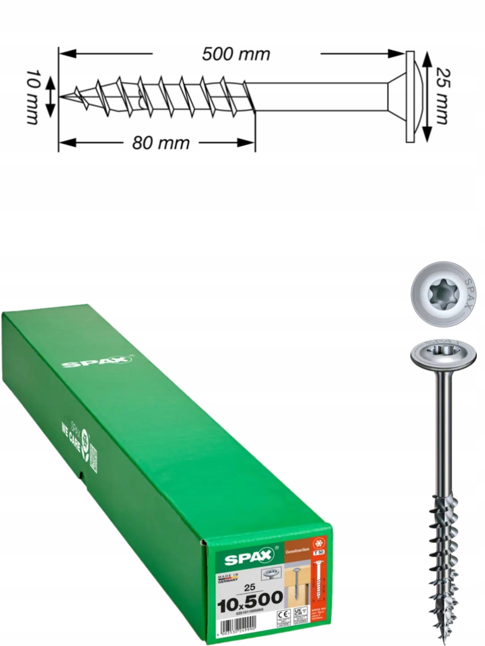 Univerzální vruty Wirox do dřeva Spax 10 x 500 mm 25 ks