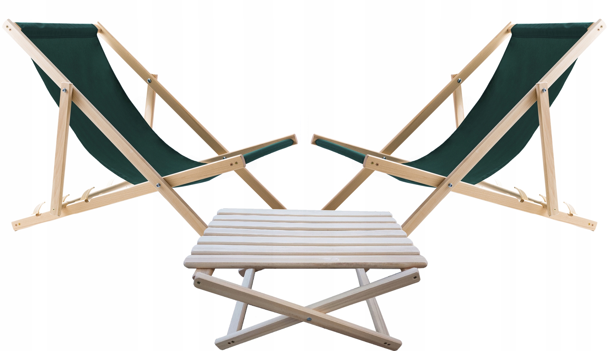 2X Ležadlo Plážové Záhradné Drevené Woodok Zelené Kávový Stolík