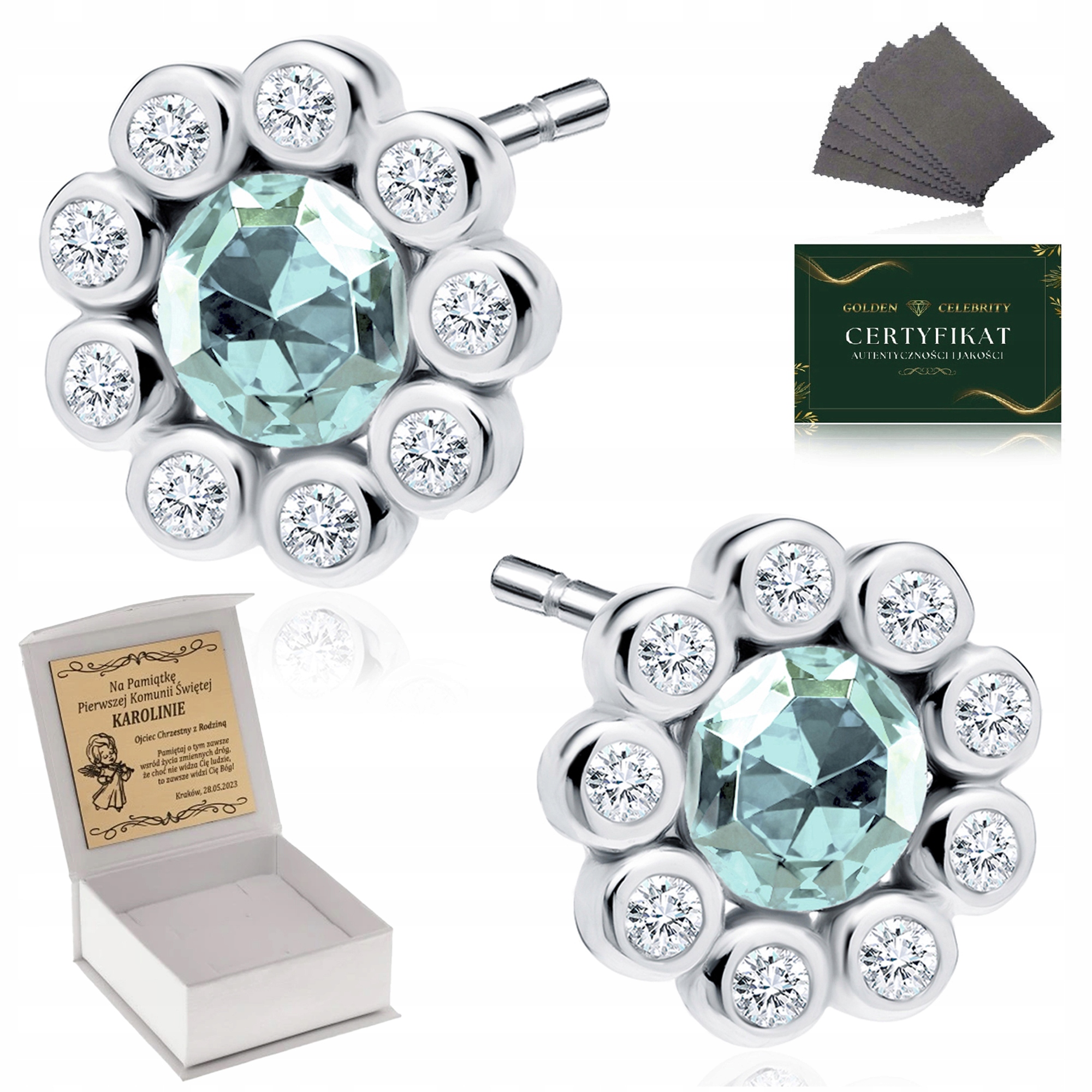 Krásné Stříbrné Náušnice Stříbro 925 Zirkony Památka Svatého Křtu Gravírování