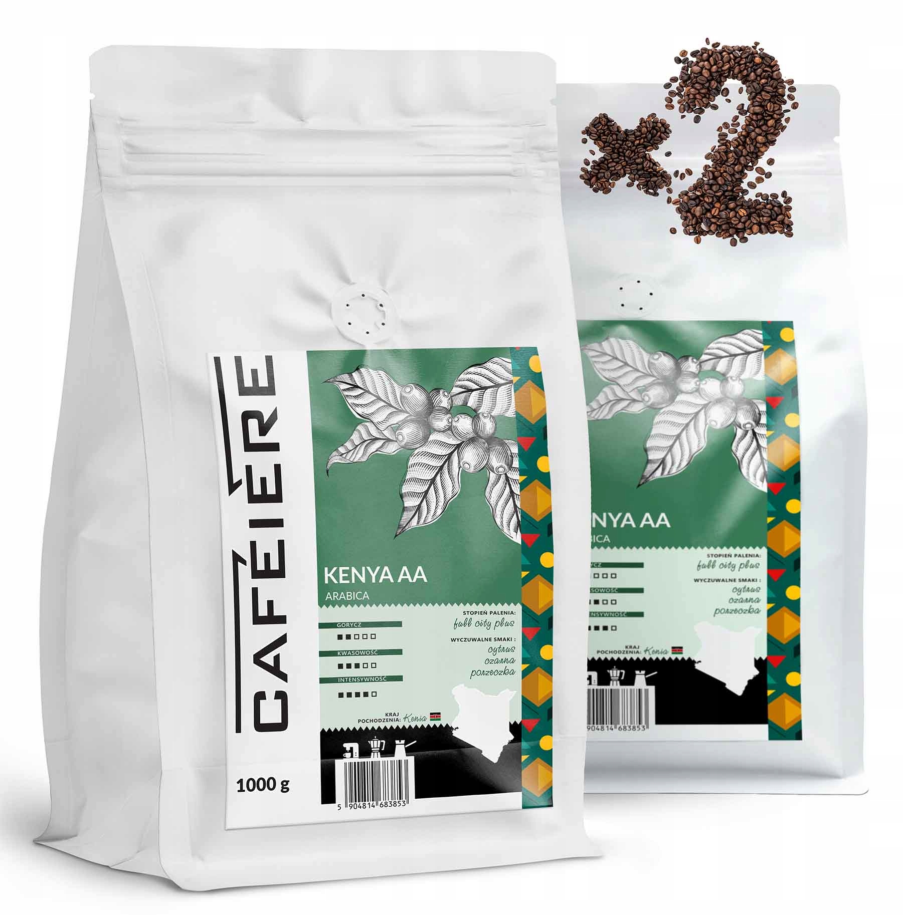 Levně Káva zrnková Kenia Aa 1kg x2 Čerstvě pražená Arabica 100% Cafeiere