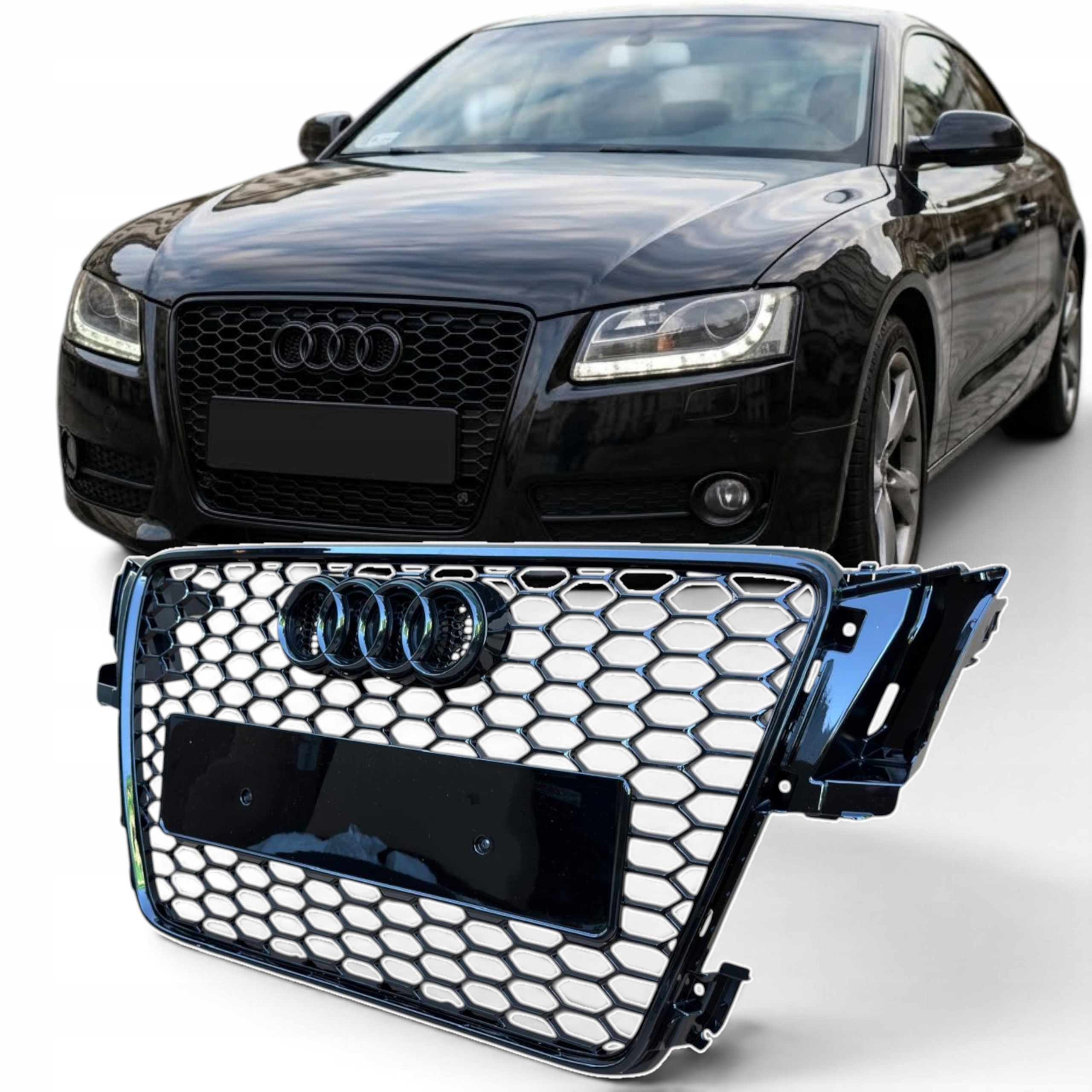 Audi A5 8T 2007-2011 Grill Medová Plástev Černý Lesk Rs Atrapa Nárazníku